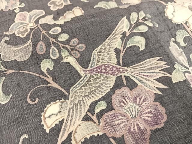 平和屋着物○訪問着 生紬地 型染め 花鳥文 暈し染め 正絹 逸品