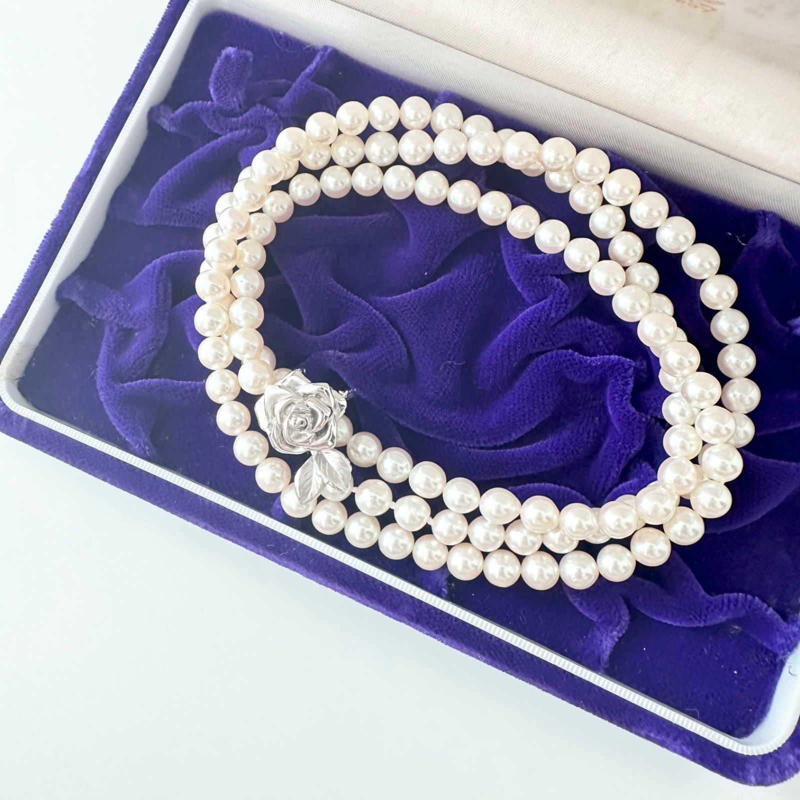 本真珠 あこや真珠 7mm シルバー刻印 薔薇モチーフ ロング