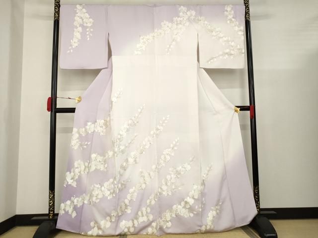 平和屋着物●訪問着 総刺繍 胡蝶蘭 暈し染 金糸 正絹 AAAY1911ck