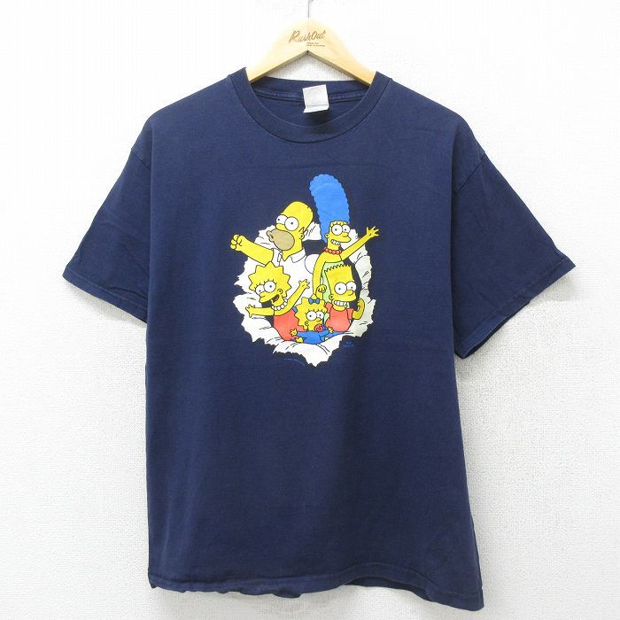 L/古着 半袖 ビンテージ Tシャツ メンズ 00s シンプソンズ コットン クルーネック 紺 ネイビー 24jun14 中古