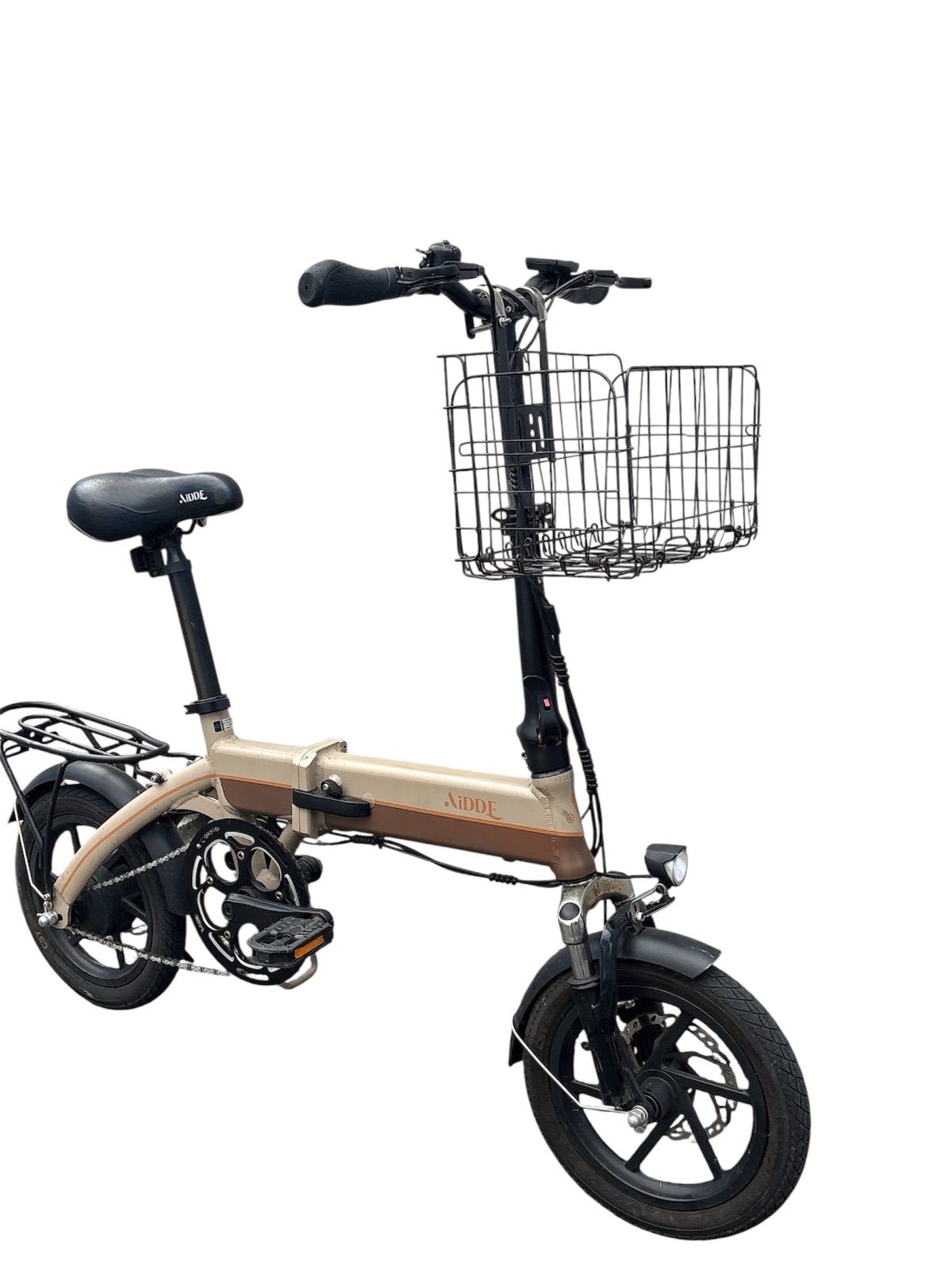 送料込 AiDDE 電動アシスト自転車 A1TS 14インチ カーキ おまけ付き 型式認定済み・女性の方も簡単に乗れる＞電動アシスト自転車