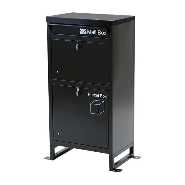 スチール製 宅配ボックス 宅配BOX 2段 スチールロッカー ポスト 郵便ポスト 郵便受け 置き型 戸建て 一戸建て用 再配達対策 鍵付き シンプル 防犯 大容量 大型 丈夫 ダイヤル南京錠付き スタンド 配達 stl-taku-b002 ブラック