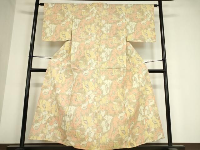 平和屋着物 上質な紬 単衣 花尽くし 正絹 DAAX3043az