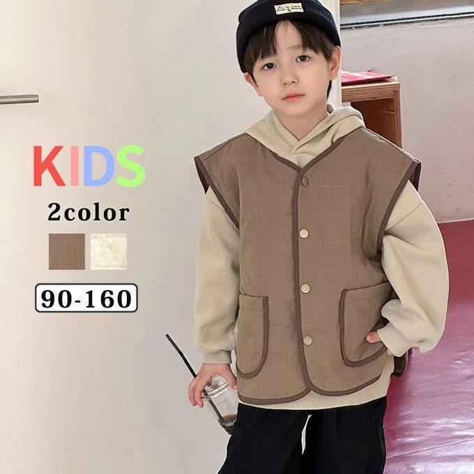 中綿ベスト子供服 男の子 女の子 キッズ キルティング ベスト ノーブランド トップス 防寒 暖かい あたたかい お出かけ カッコいい おしゃれ シンプル 上着 防寒 zz12301061a7ed