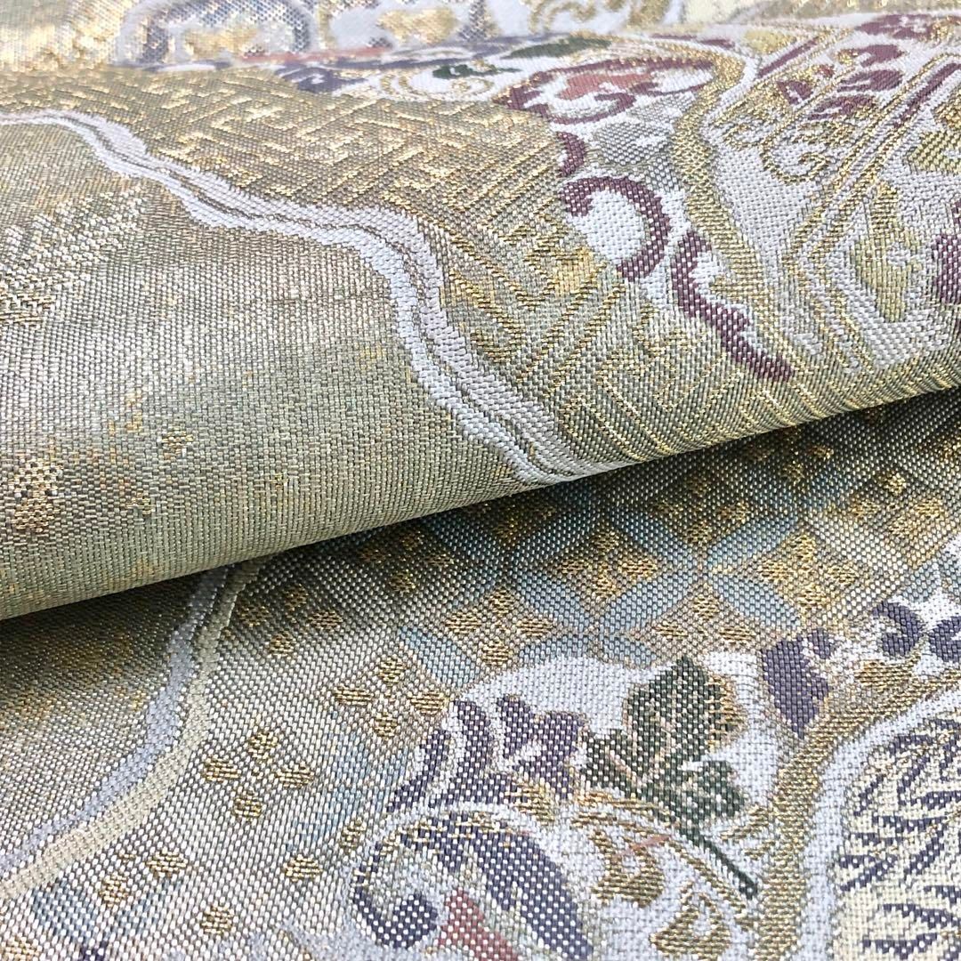 袋帯 道長菱華紋 花柄模様 金銀糸 青白磁色 ガード加工 O-4680 | フリマアプリ ラクマ