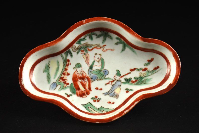 中国古玩 呉須 赤絵 小皿5枚 時代物 蔵A4627】中国古美術 古赤絵皿