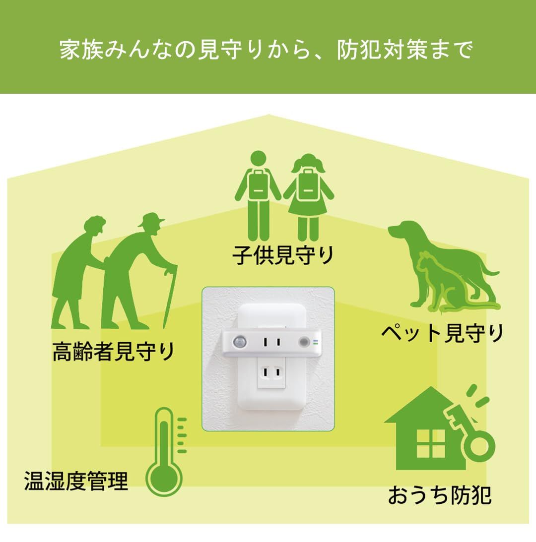 かんたん見守りプラグ 帰省のお供に LTE内蔵だからWi-Fi不要 人感 照度 温湿度 電力利用状況をスマートフォンで遠隔モニタリング コンセントに挿すだけ UEH01A