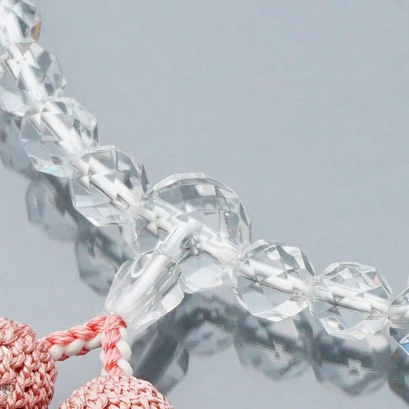 念珠堂 女性用 本水晶 32面カット 紅連石入 正絹房 絹 手作り 念珠 全ての宗派でお使い頂ける 国産 念誦 創業80余年 老舗数珠メーカー 0