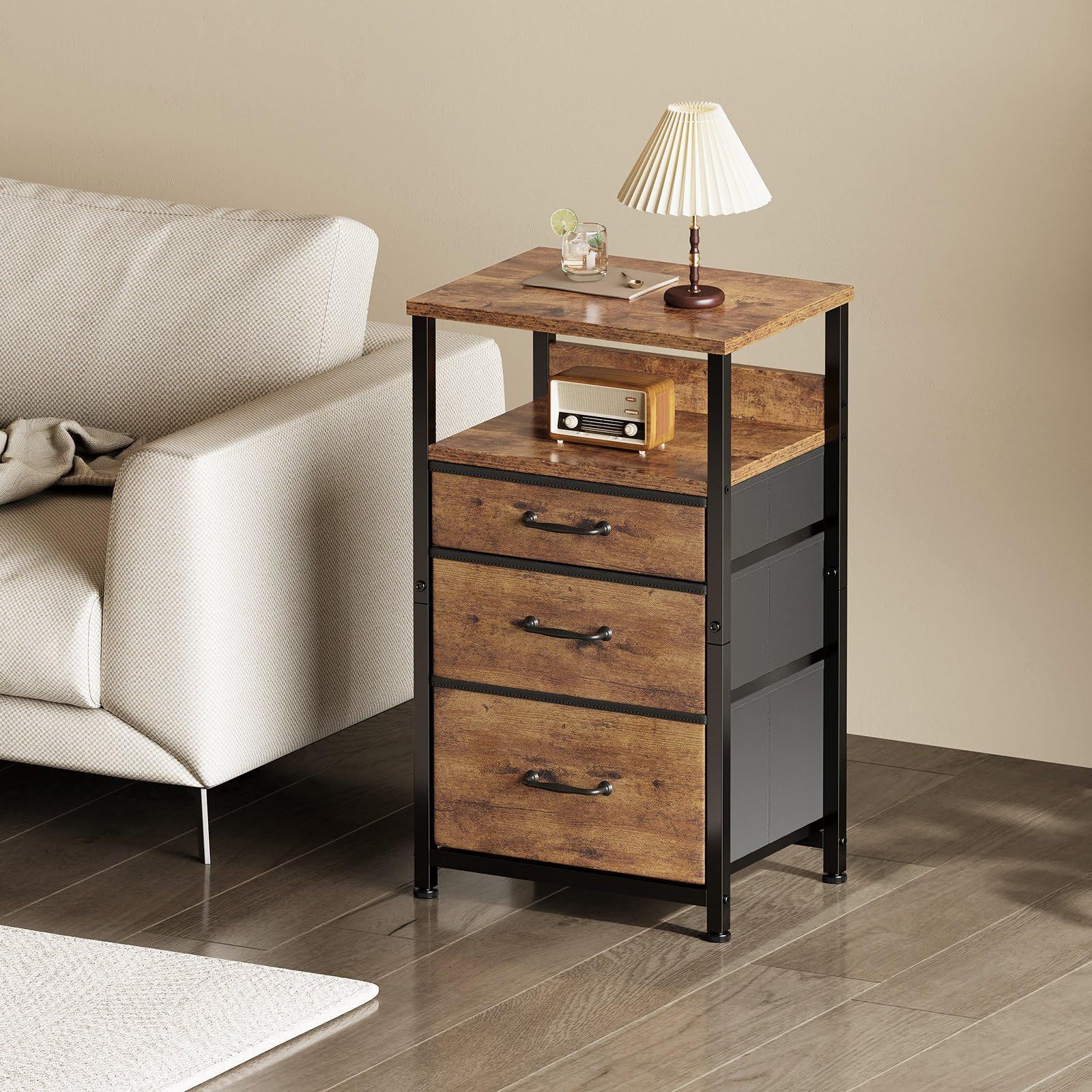 新着商品】北欧 ナイトテーブル 4段 寝室 おしゃれ 3つ引き出し付き