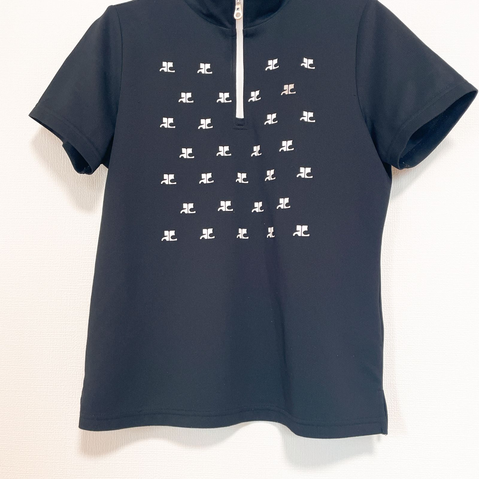 courreges クレージュ ロゴ ハーフジップ ウェア トップス 黒 
