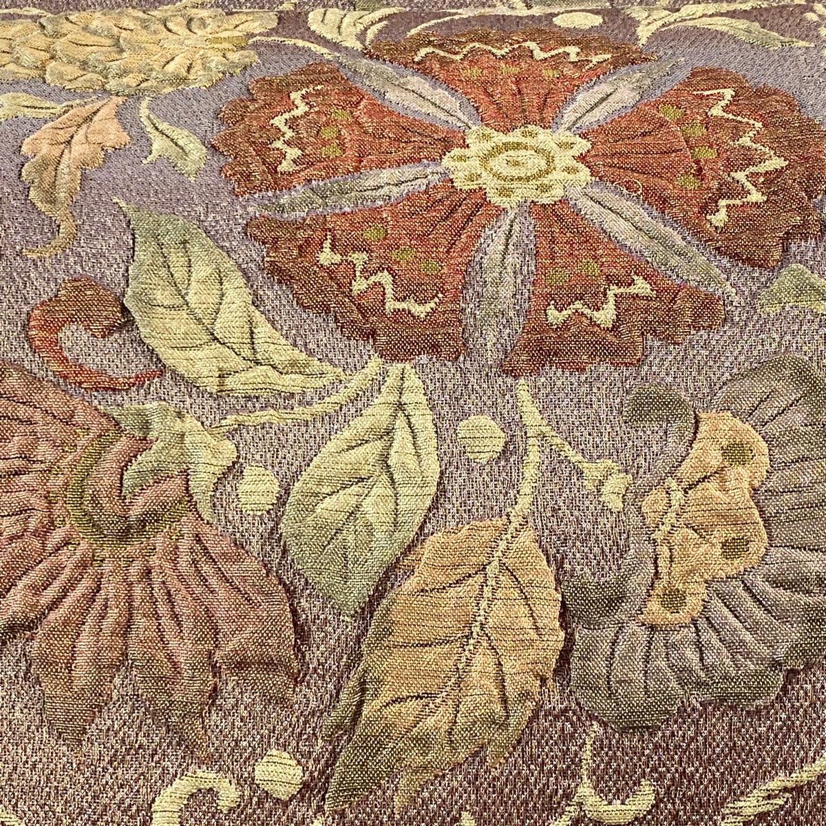 袋帯 秀品 関西仕立て 花唐草 幾何学模様 金糸 ぼかし 茶紫 六通 正絹