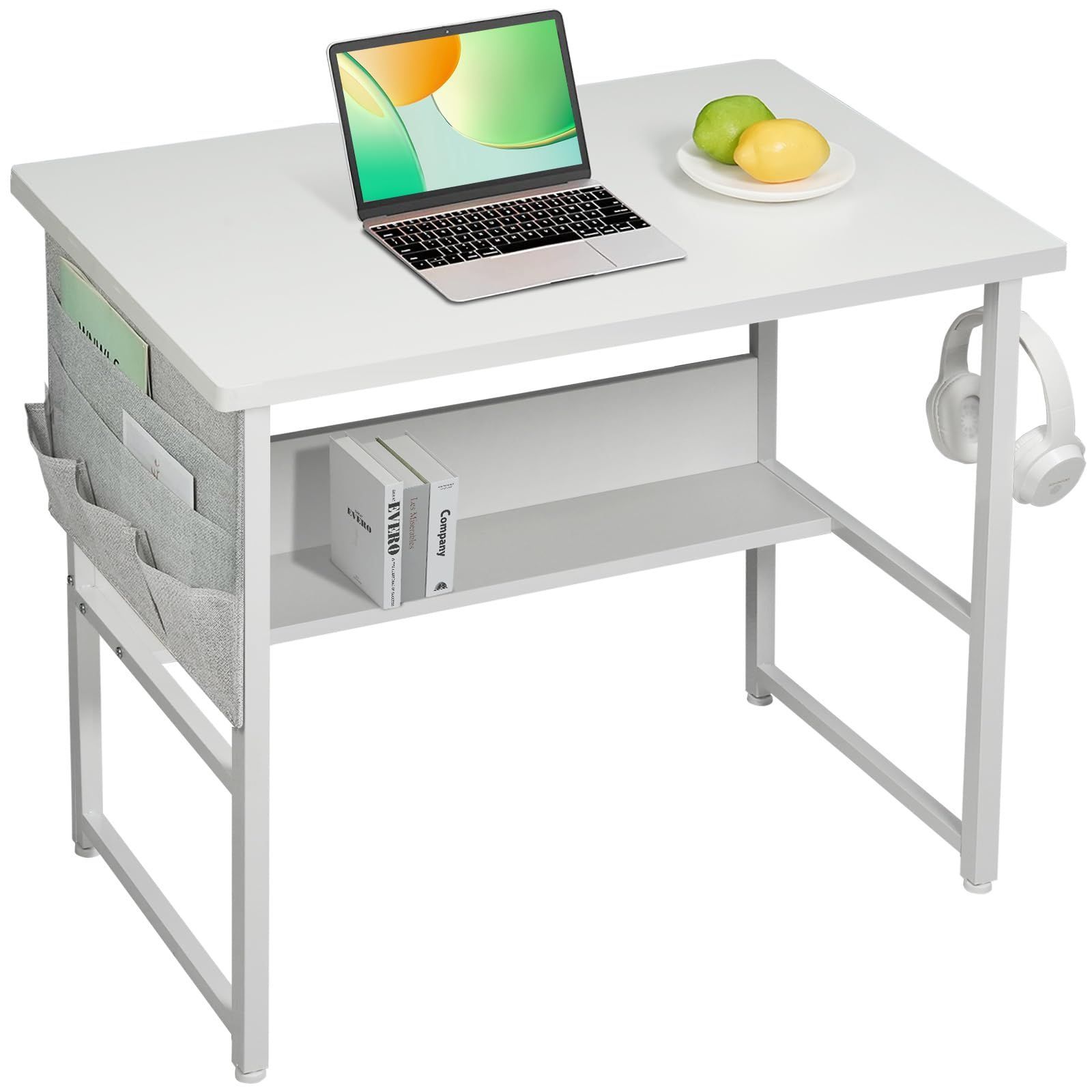 パソコンデスク 机 デスク pcデスク 幅80cm 勉強机 収納袋付き学習机 子 computer desk YeTom ワークデスク オフィスデスク 作業机 モニターアーム取付対応 組立簡単 白い
