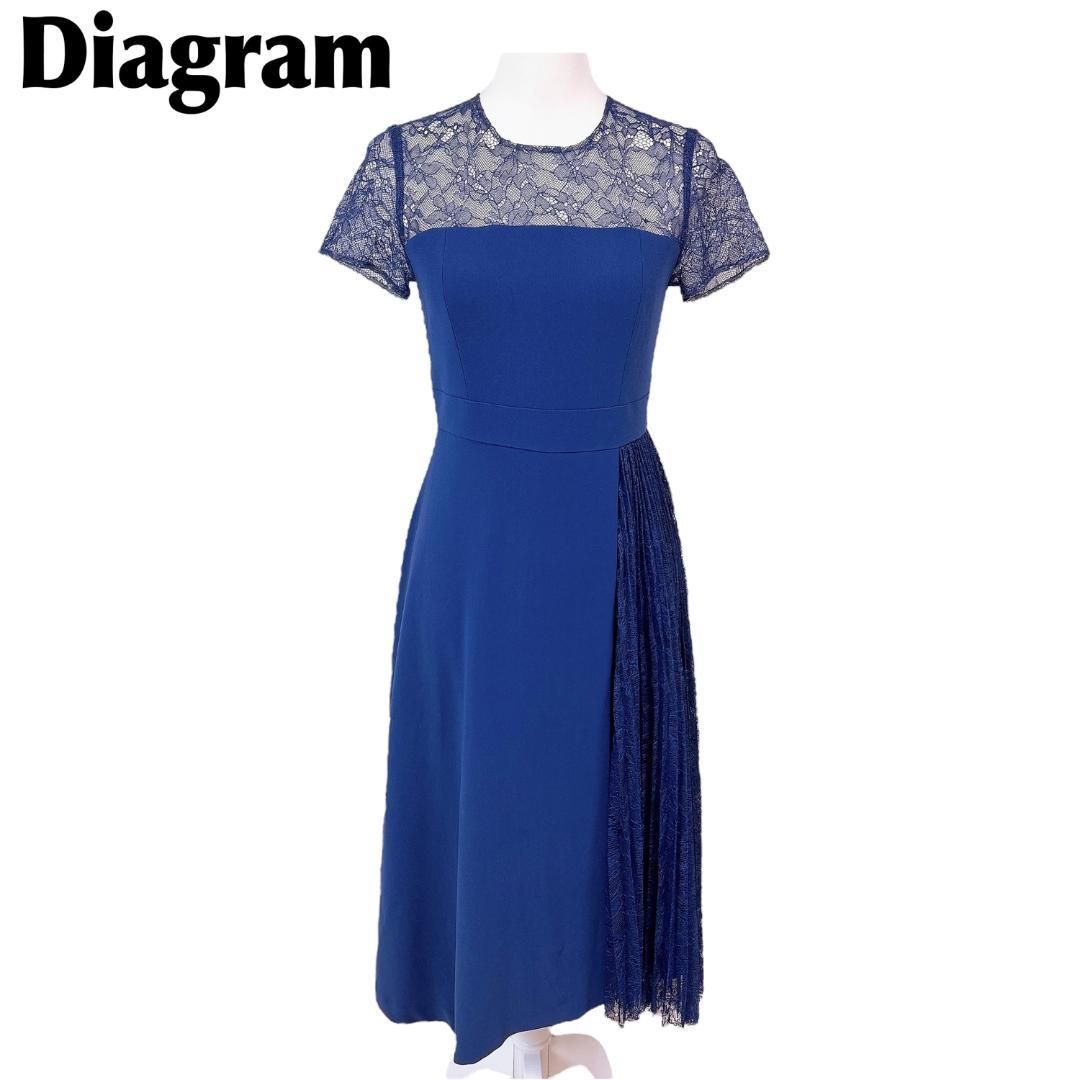 ダイアグラム 半袖ワンピース 肩部分レース 裾サイドプリーツ 36