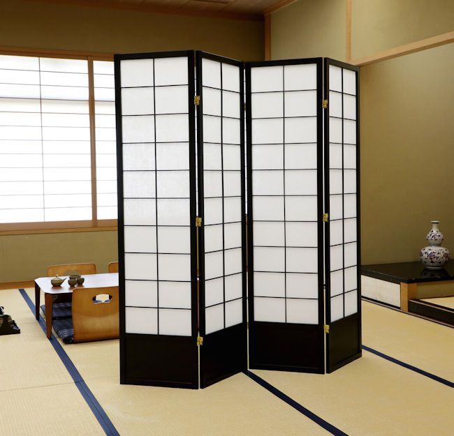 格子柄 和風衝立4連 スクリーン パーテーション 間仕切り（924）