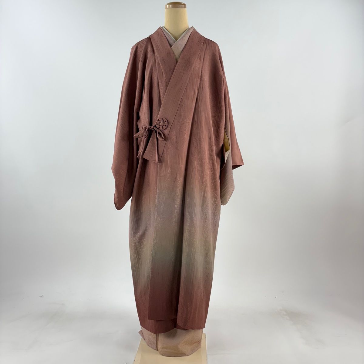 道行 身丈92cm 裄丈65cm M 和装コート 角衿 縞 濃紫 正絹 逸品 中古