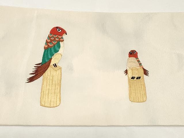 平和屋着物●西陣　九寸名古屋帯　総刺繍　尾長鶏　証紙付き　正絹　逸品　CAAX9598yk 平和屋着物○西陣 九寸名古屋帯 総刺繍 尾長鶏 証紙付き 正絹 逸品