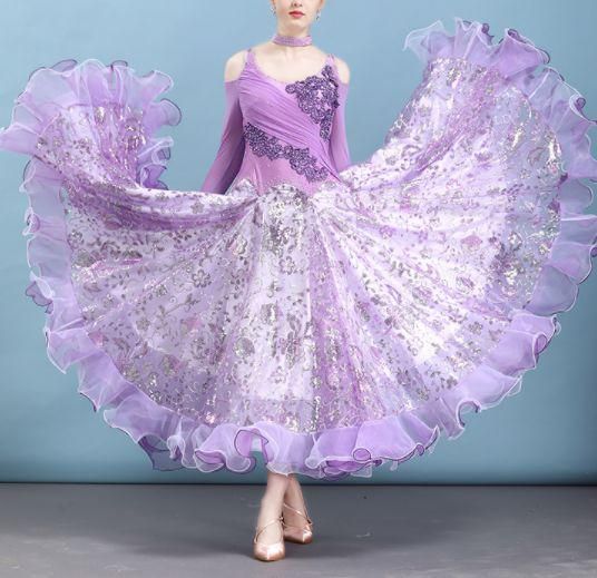 新色 社交ダンスドレス モダンダンス 華やか キラキラ オーダーメイド 社交ダンスドレス モダンダンス キラキラ パープル 華やか オーダー