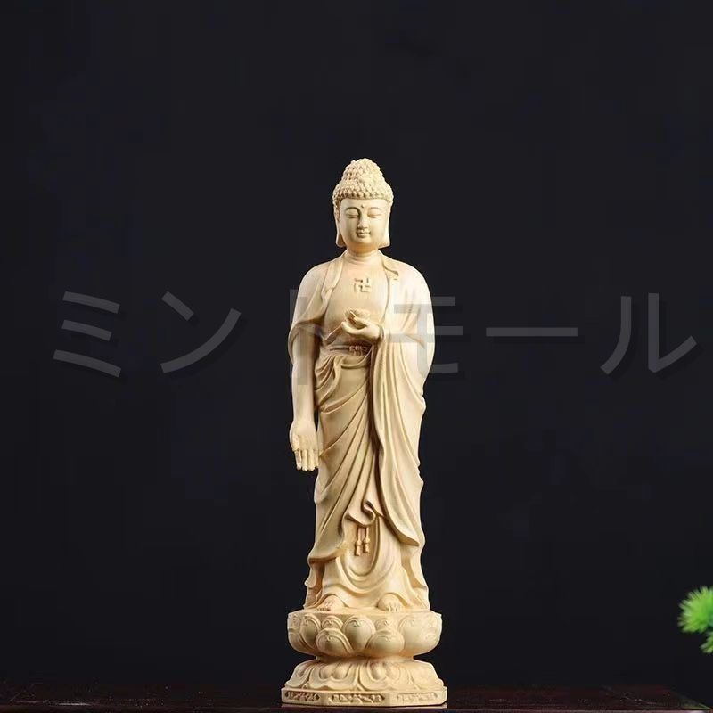 仏教美術 阿弥陀如来 観音菩薩 大勢至菩薩像 三尊立像 ツゲ 木彫仏像