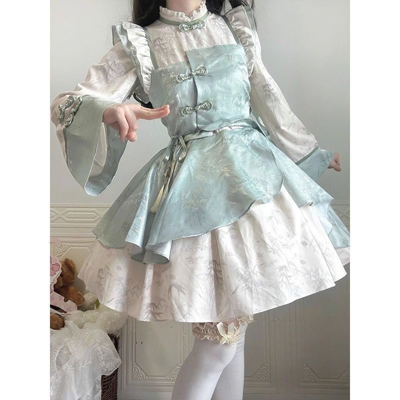『竹杳』チャイナドレス ロリータ コスプレ 漢服 ワンピース M 竹杳』チャイナドレス 中華風 ロリータ コスプレ 漢服