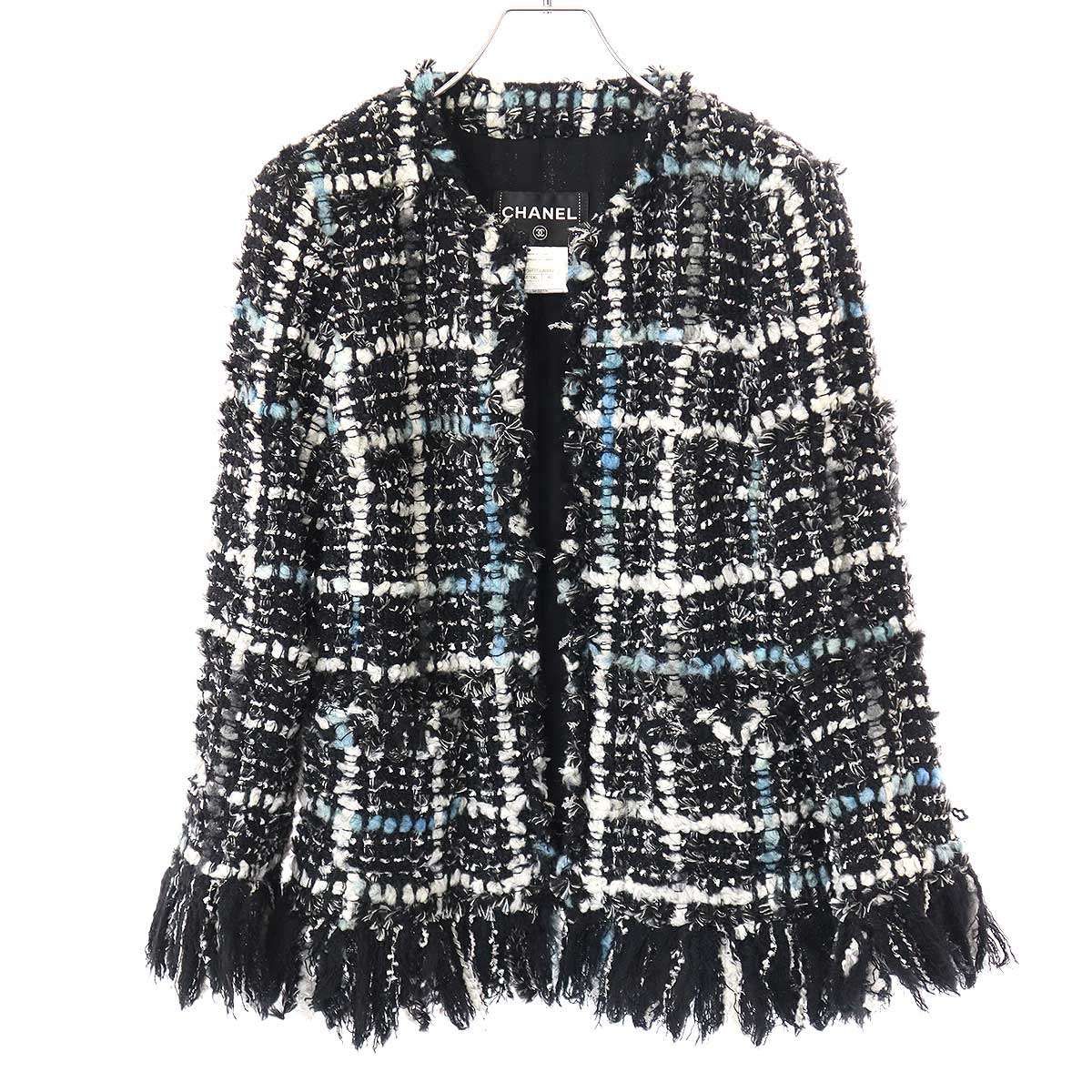 CHANEL シャネル フリンジ ツイード ノーカラージャケット CHANEL シャネル ノーカラーフリンジツイードジャケット
