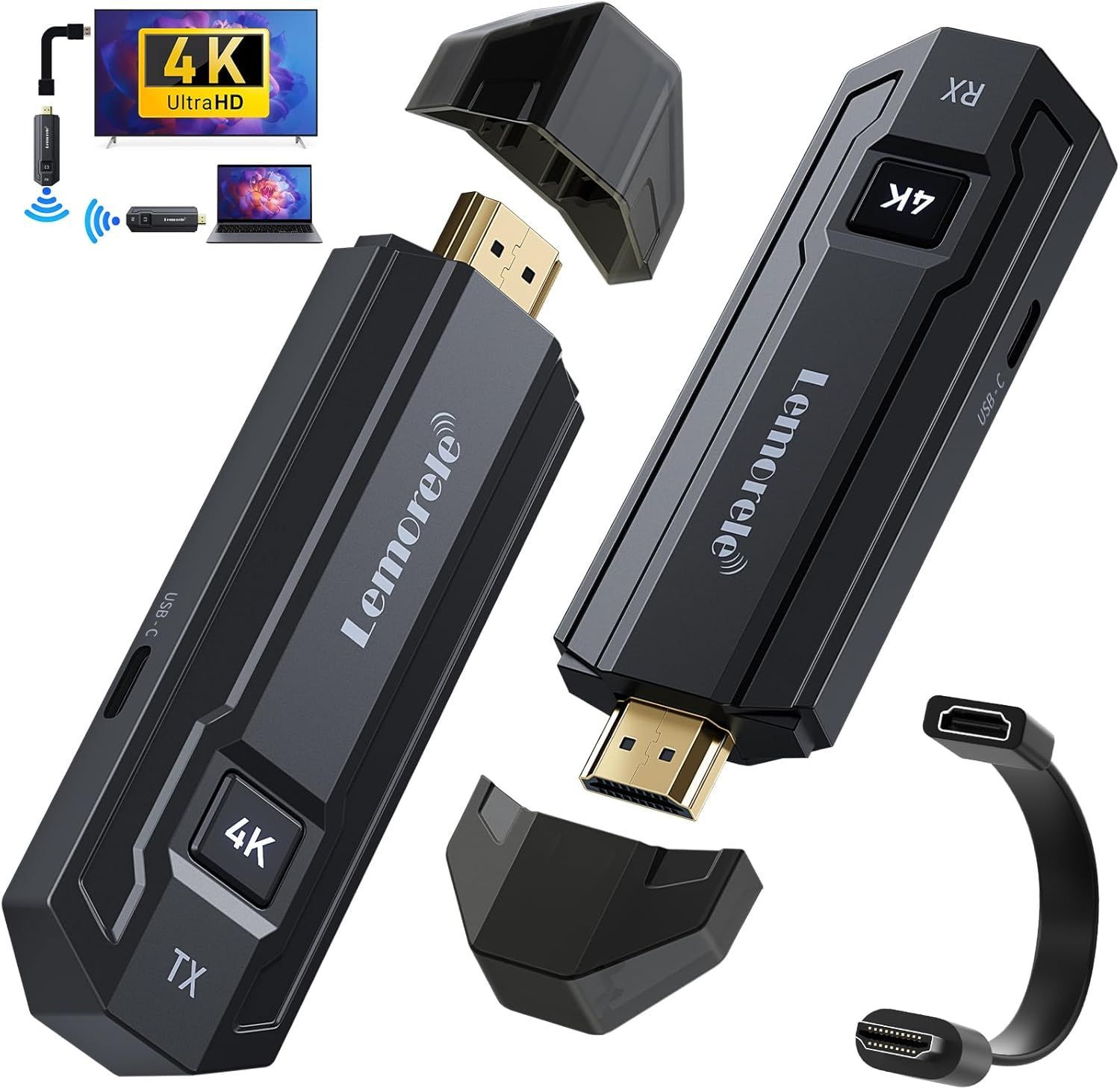 4K ワイヤレス HDMI 無線 ポータブル 小型 送受信機 2.4G-5G双頻Wifi 最大解像度 4K30Hz 最大50m 66ms超低遅延無線 8台増設 APP|インターネット不要 HDMIエクステンダキット mini hdmiとMicro h