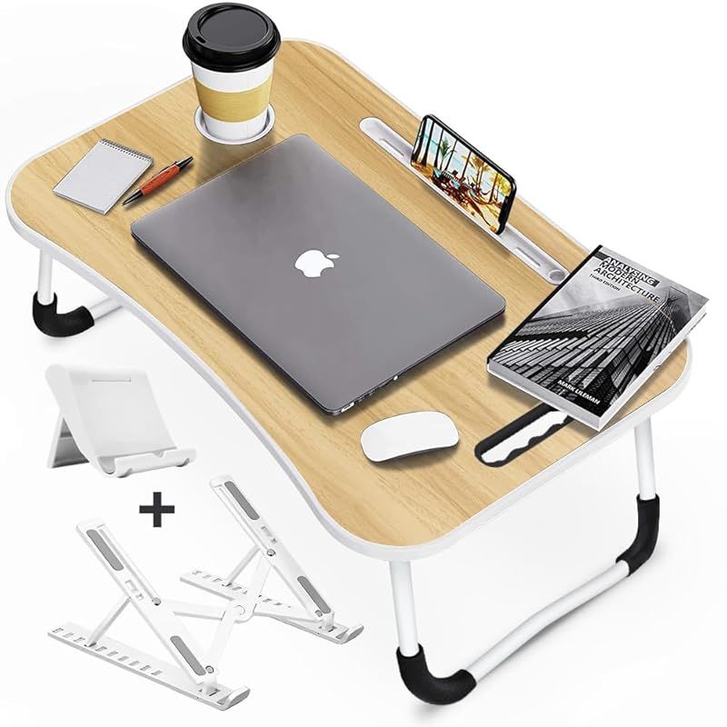 【特価商品】ノートパソコンスタンド 折りたたみテーブル スマホスタンド PCスタンド付き 人間工学設計 安定性 ローテーブル ラップデスク 机 ベッドテーブル 滑り止め 多機能 携帯スタン