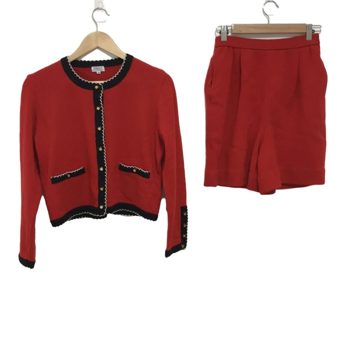 FOXEY フォクシー レディースパンツセットアップ レディース - 4375 レッド×黒×白 カシミヤ|3点セット