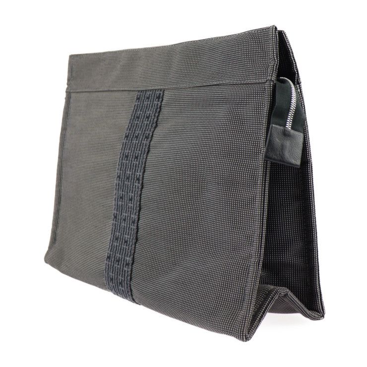 HERMES エルメス ポーチ MM セカンドバッグ キャンバス グレー 