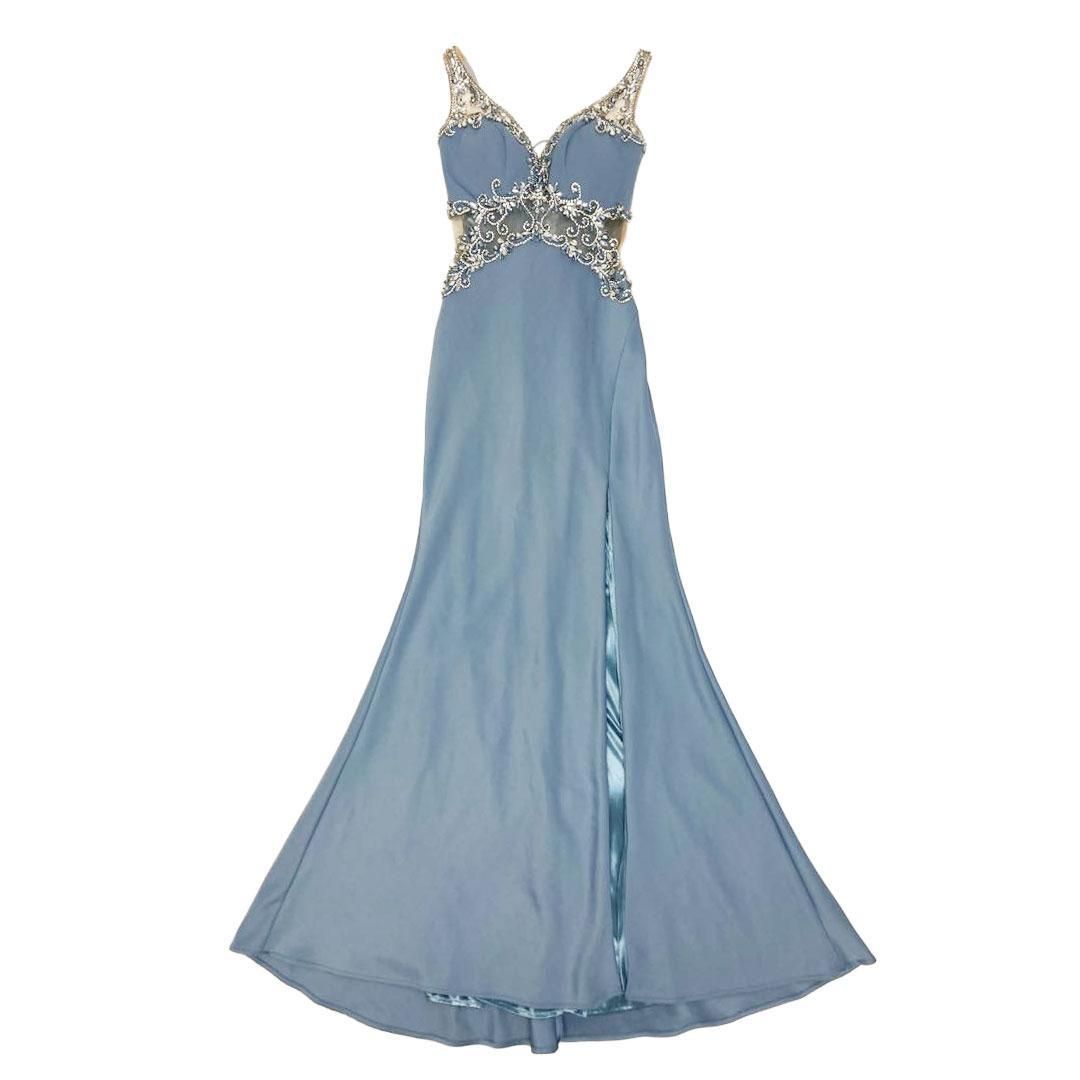 IRMA / イルマ】ビジュー シアー スリット ロングドレス ロストブルー