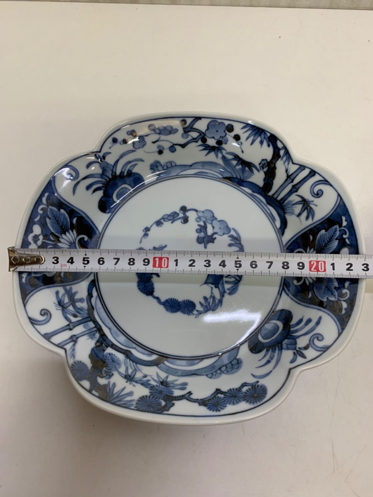 【未使用】美濃焼　龍峰窯　染付松竹梅木 瓜皿　5枚 昭和レトロ 花風流 美濃焼 龍峰窯 染付 松竹梅 唐草 木瓜皿 2枚セット 昭和レトロ 花風流