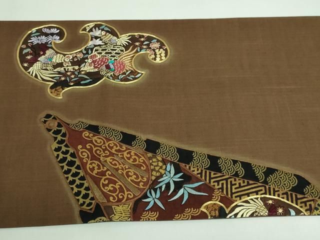 平和屋着物□極上 児島廣和 アトリエ 聖jin苑 太鼓柄袋帯 駒刺繍 紬地  