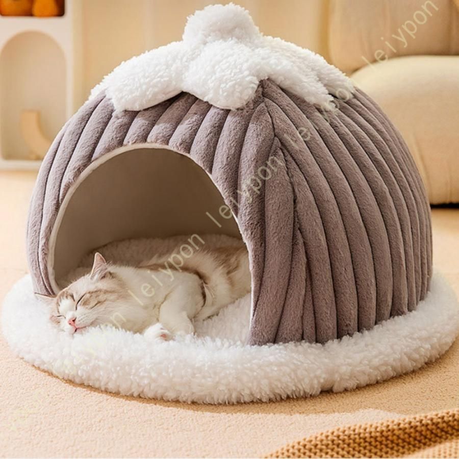 猫 ハウス 冬 ドーム型 ペットハウス ペットベッド 冬用 保温防寒 小型犬 猫用 付き あったか お昼寝 ベッド ペット寝袋 室内用 ぐっすり眠れる