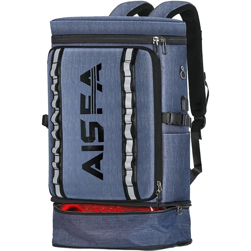 AISFA リュック メンズ リュックサック スクエア 山登バックパック 30L防水 17インチ PC ビジネス ラップトップバック USB充電ポート付き アウトドア山登 旅行 ブルー 1