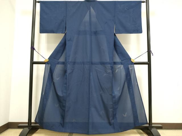 平和屋着物▽上質な色無地 単衣 笹地紋 錆青磁色 正絹