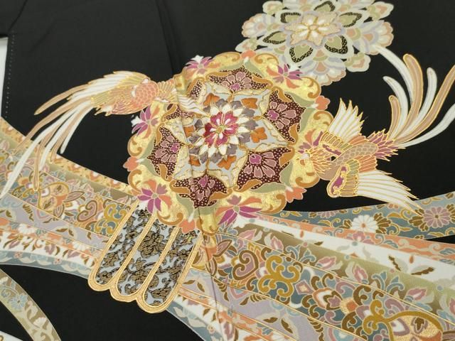 平和屋着物□豪華黒留袖 駒刺繍 束ね熨斗鳳凰正倉院花文 金彩