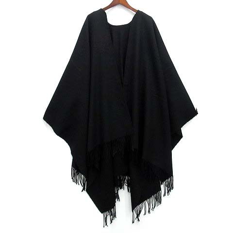 バレンシアガ BALENCIAGA PARIS ウール カシミヤ ケープ ショール 大判 ストール 黒 ブラック 180cm×145cm