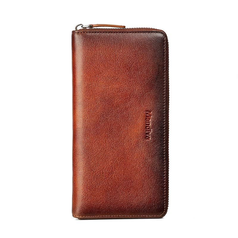 【新品】 [Mandiva]財布 メンズ レディース 長財布 本革 セパレート型 小銭入れ 大容量 ラウンドファスナー トップレザー (キャメル) 1