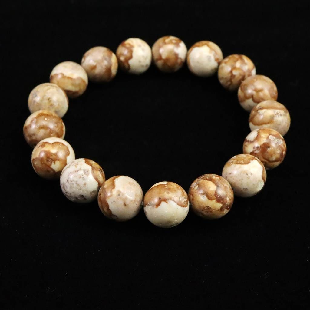 姫川薬石（ブラウン） 12mm玉ブレスレット 証明書付 41.7g 【榎本通商