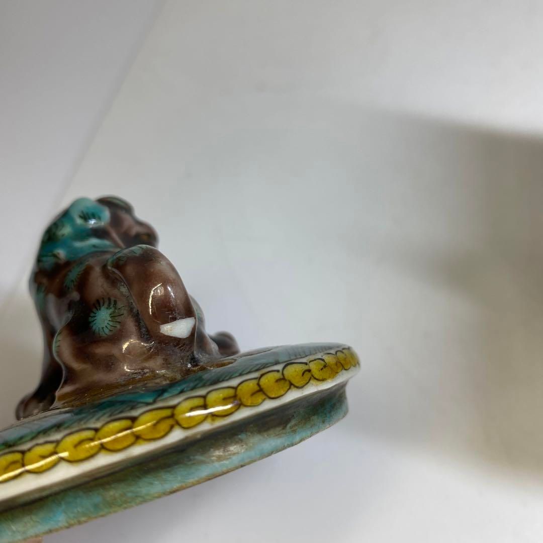 江戸後期~明治　青九谷　獅子香炉　木箱付　高さ14㎝　東Y6-0723⑤トヒトコ 江戸後期~明治 青九谷 獅子香炉 木箱付 高さ14㎝ 東