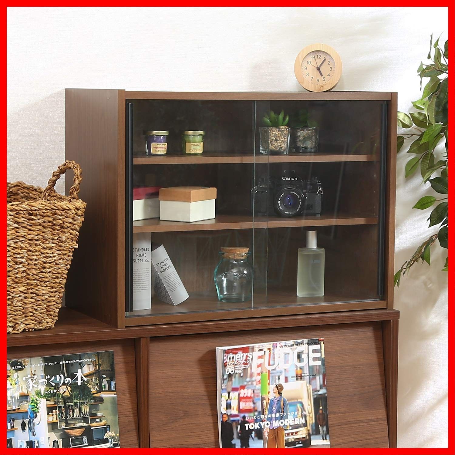 組立品 可動棚 ガラス扉 99435 ミディアムブラウン 幅60×奥行29×高さ