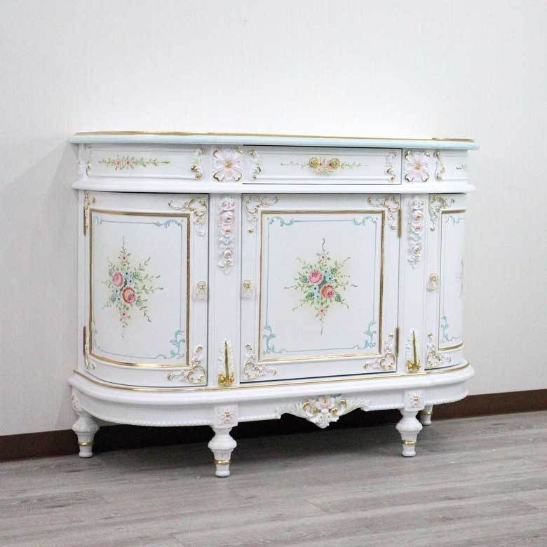 ロココ調 サイドボード キャビネット 白家具 クラシック