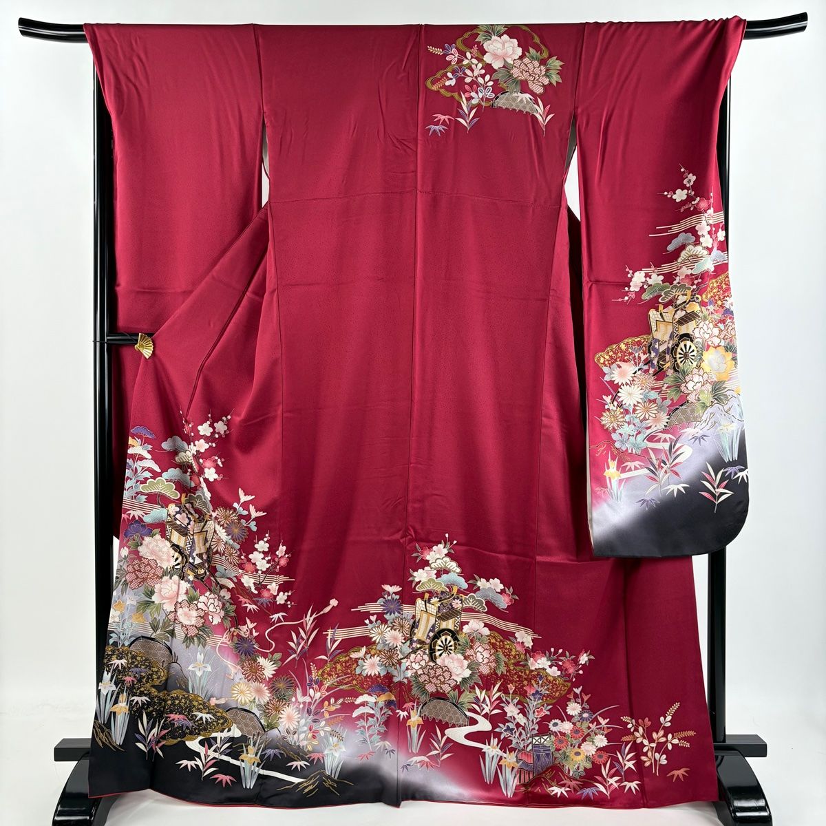 振袖 身長158-173cm 黄 矢絣 牡丹 松竹梅 正絹 振袖 身長158-173cm 黄 矢絣 牡丹 松竹梅 正絹