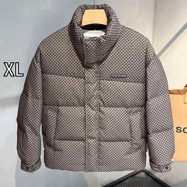 XL 秋冬 コーデ メンズ 服 シンプル ファッション オシャレ 大人 かっこいい 大きいサイズ ストリート 紳士服 チェック柄 ダウン ジャケット スタンドカラー 暖かい 厚手 トップス カジュアル