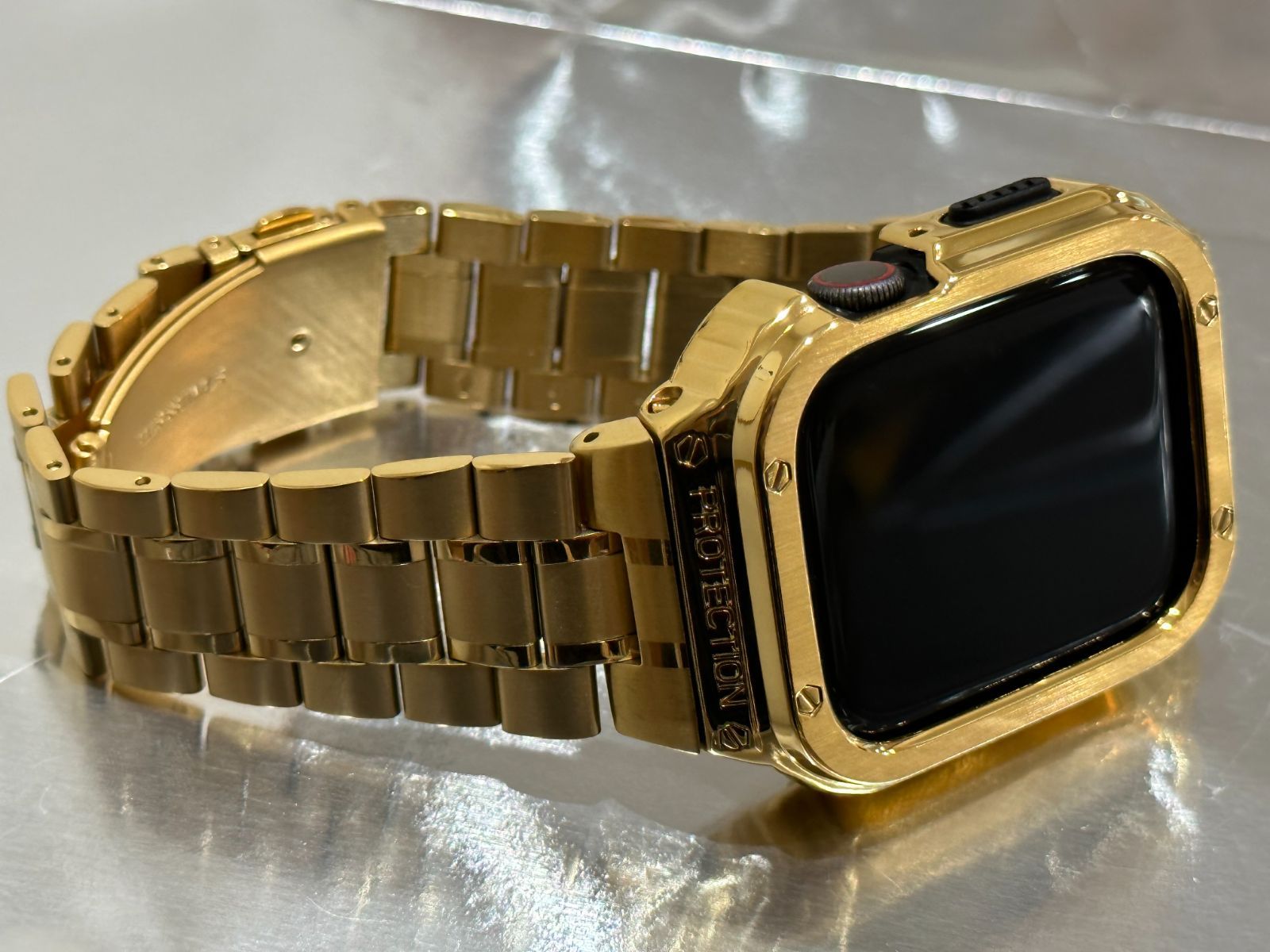 Apple Watch メタルケース　カバー　ステンレスバンド　ゴールド　MG