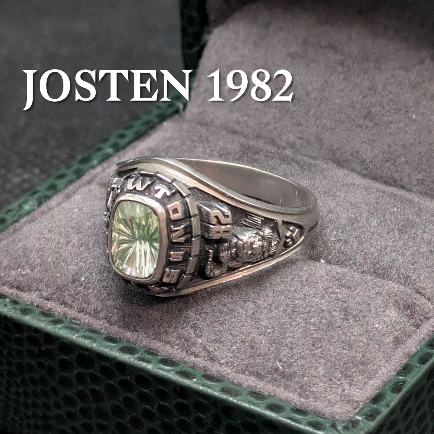 1982年 ヴィンテージ Jostens LTM Class Ring Newton Falls 緑ストーン メンズ 16号