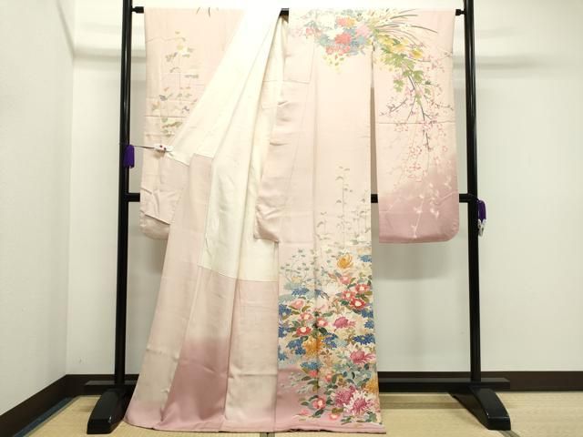 平和屋着物○豪華振袖 友禅 作家物 草花文 暈し染め 正絹 逸品