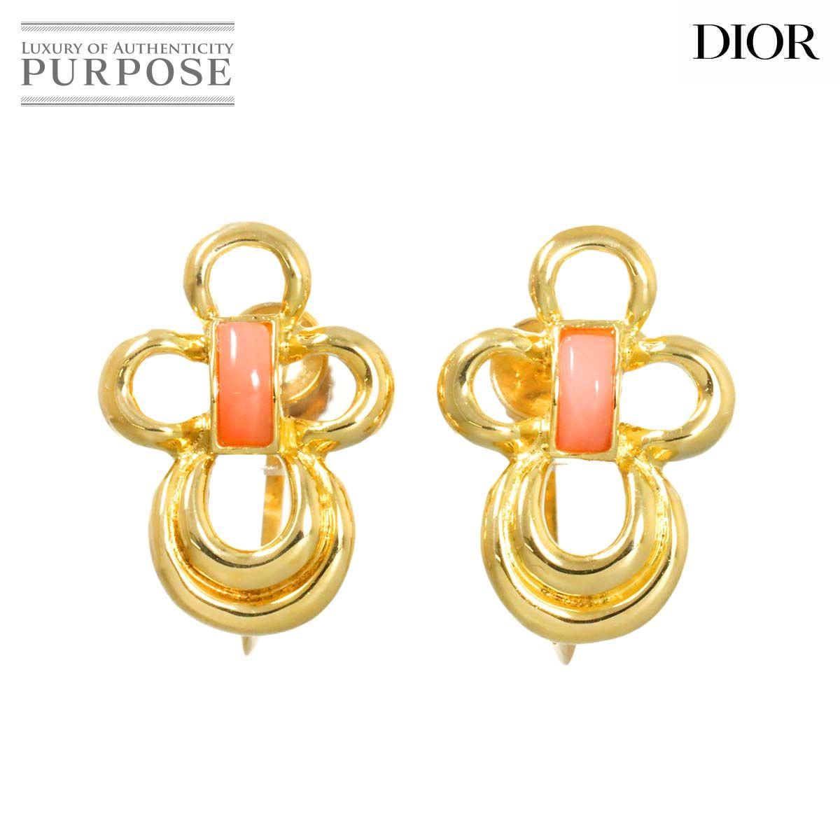 クリスチャン ディオール Christian Dior サンゴ イヤリング K18 YG イエローゴールド 750 珊瑚 CD Earrings 90276134