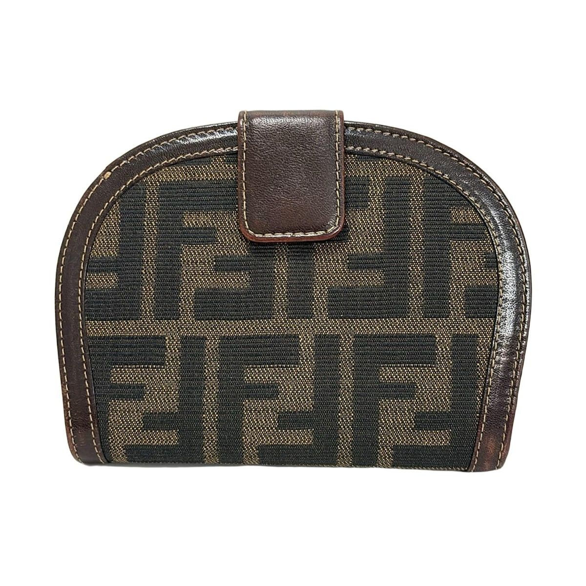 FENDI フェンディ 2つ折り財布 ズッカ柄 2804 ベージュ×黒×ダークブラウン レザー