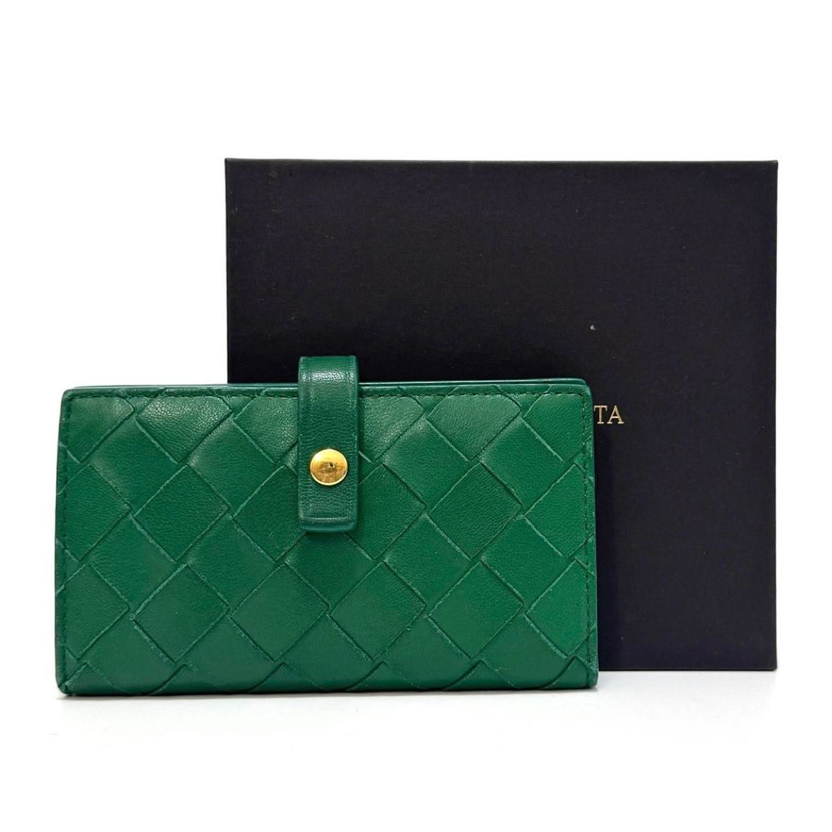 ボッテガヴェネタ 6連 キーケース キーフック 二つ折り グリーン 緑 green ゴールド g レザー 本革 イントレチャート 編み込み BOTTEGA VENETA