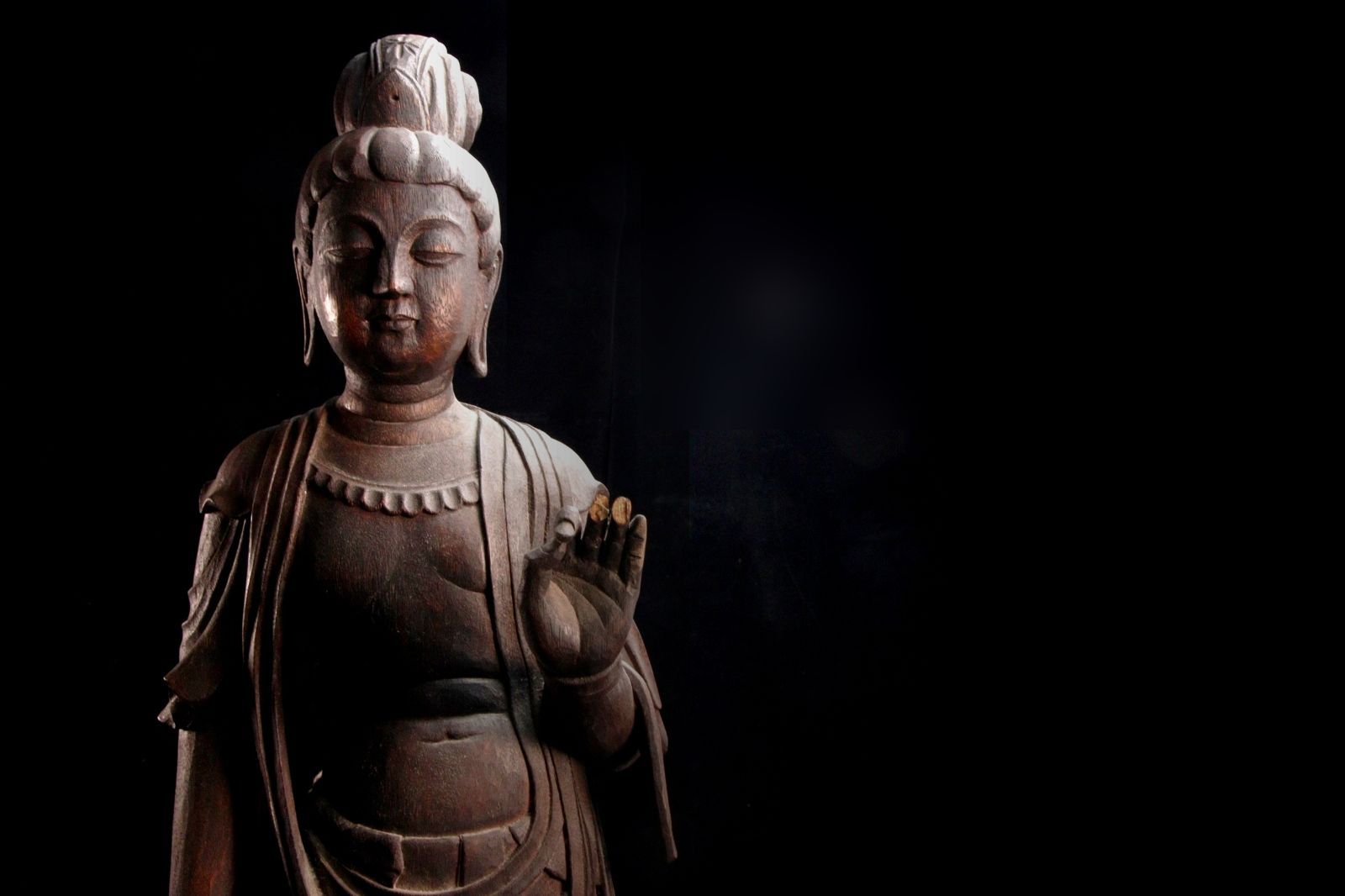 大型　木製　観音　立像　観音様　骨董　仏像 木彫 観音菩薩立像 特大79cm 仏像 仏教美術 唐物 骨董 古美術 楾